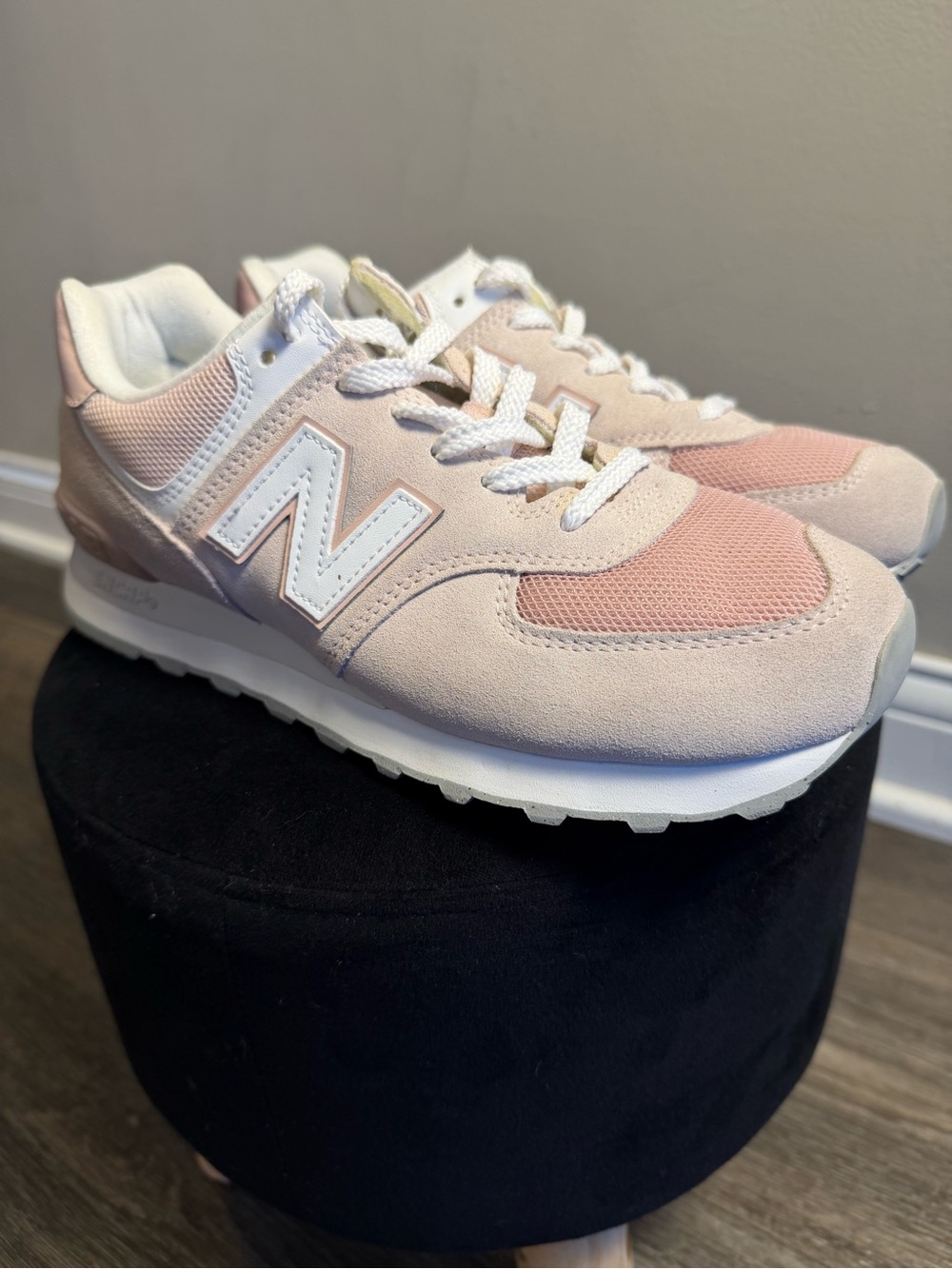 New Balance Pink and White 574-Style Low Top Sneakers
